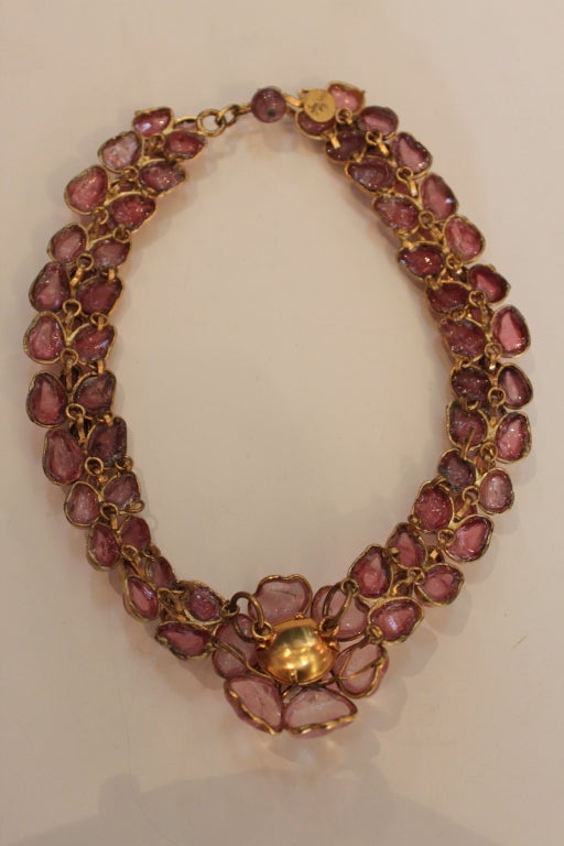 CHANEL Gripoix Gilt Poured Glass Necklace For Sale 2