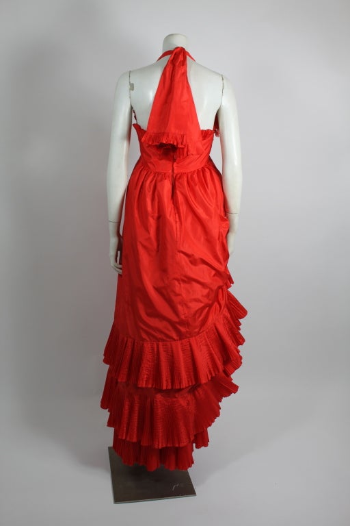 Gina Fratini Red Silk Evening Gown with Floral Applique 2