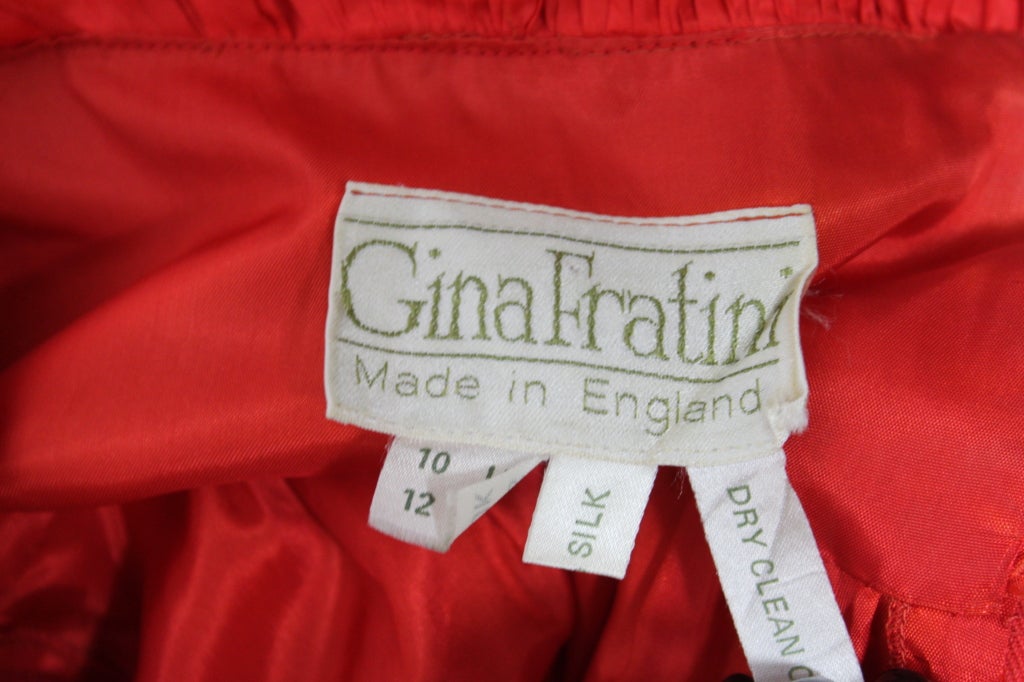 Gina Fratini Red Silk Evening Gown with Floral Applique at 1stDibs