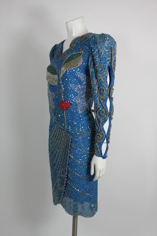 Zandra Rhodes 1980s Cocktail Dress with Whimsical Portrait ...
