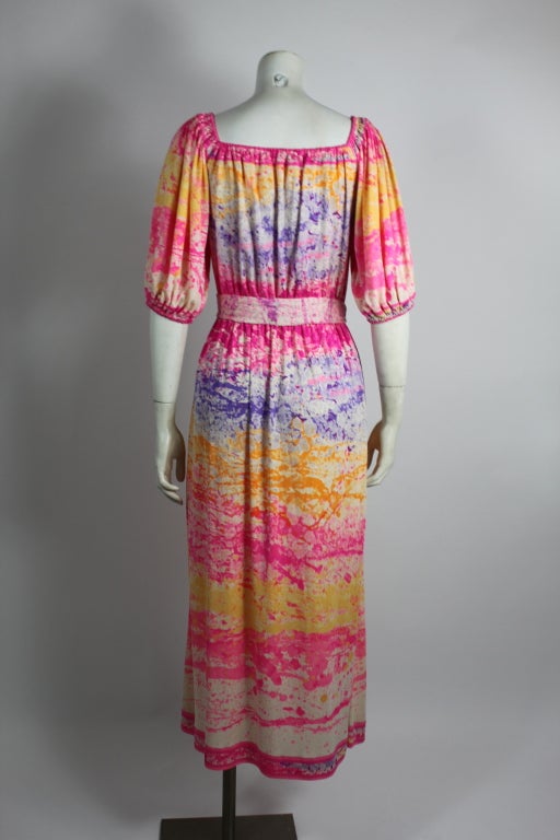 Women's Leonard 1980s Rainbow Painterly Silk Jersey Dress with Belt For Sale