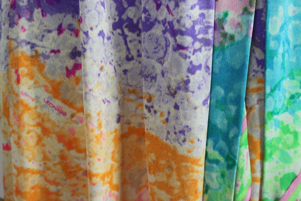 Leonard 1980s Rainbow Painterly Silk Jersey Dress with Belt For Sale 3