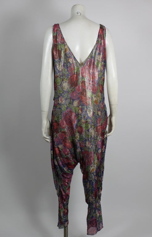 Gray Avant Garde 1930s Floral Lamé Jumpsuit For Sale