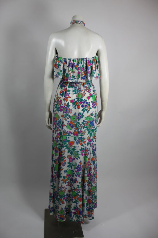 Women's Yves Saint Laurent Vibrant Floral Silk Halter Maxi Dress