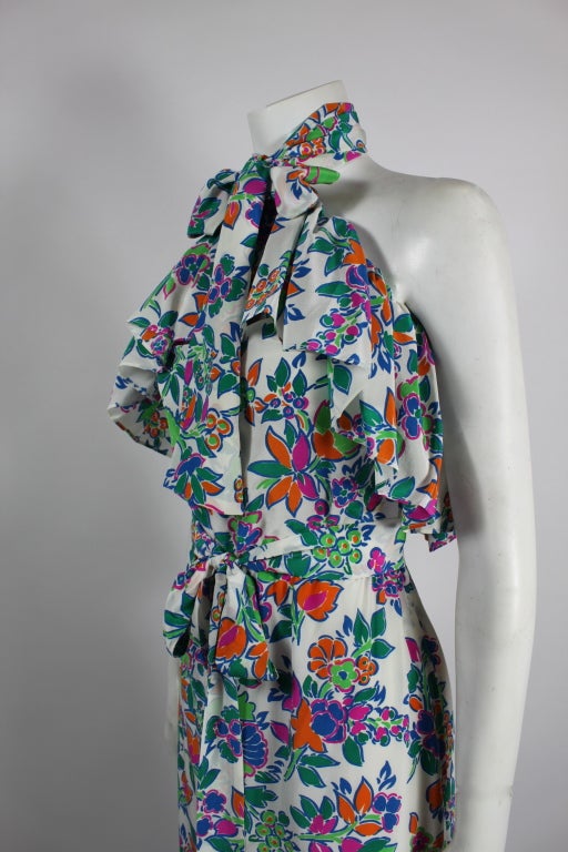 Yves Saint Laurent Vibrant Floral Silk Halter Maxi Dress 1