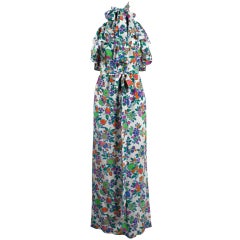 Yves Saint Laurent Vibrant Floral Silk Halter Maxi Dress