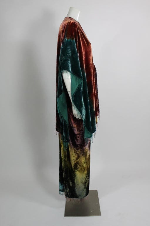 Sant'Angelo 1970s Rainbow Velvet Ensemble with Beaded Fringe In Excellent Condition In Los Angeles, CA