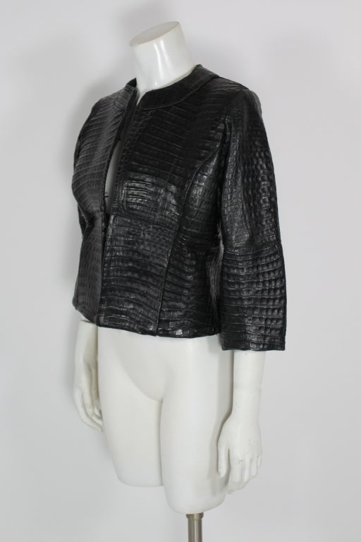 Women's Black Crocodile Leather Jacket, Custom Made For Sale