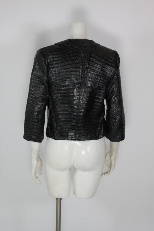 Black Crocodile Leather Jacket, Custom Made For Sale 2