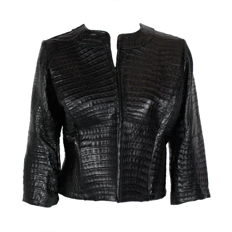 Black Crocodile Leather Jacket, Custom Made For Sale at 1stDibs