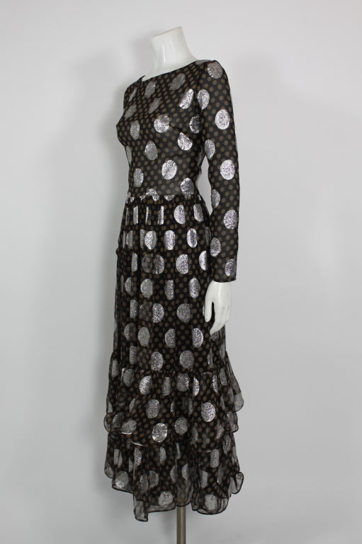 Women's Lanvin Lurex Polka Dot Dress with Ruffled Hem