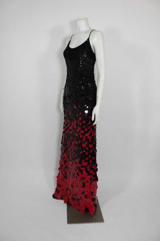 Women's 1980s Gown with Oversized Black and Red Paillettes