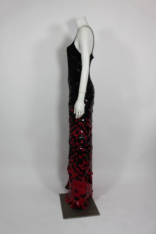 1980s Gown with Oversized Black and Red Paillettes 1