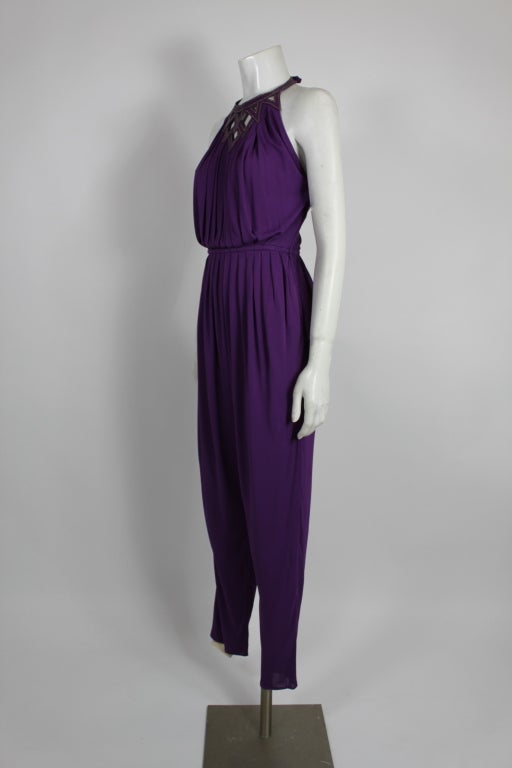 Women's Genny by VERSACE 1980s Plum Pleated Jumpsuit