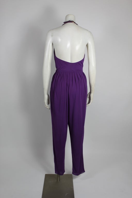 Genny by VERSACE 1980s Plum Pleated Jumpsuit 1