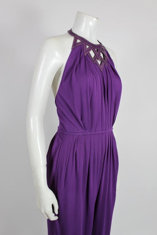 Genny by VERSACE 1980s Plum Pleated Jumpsuit 4