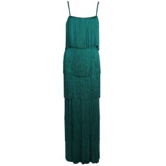 Richeline Teal Tiered Fringe Evening Gown