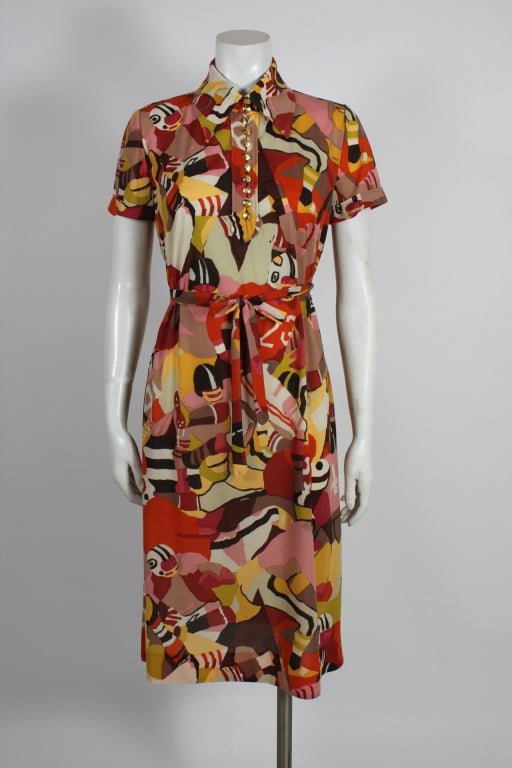 Ken Scott Multicolored Football Player Graphic Print Dress