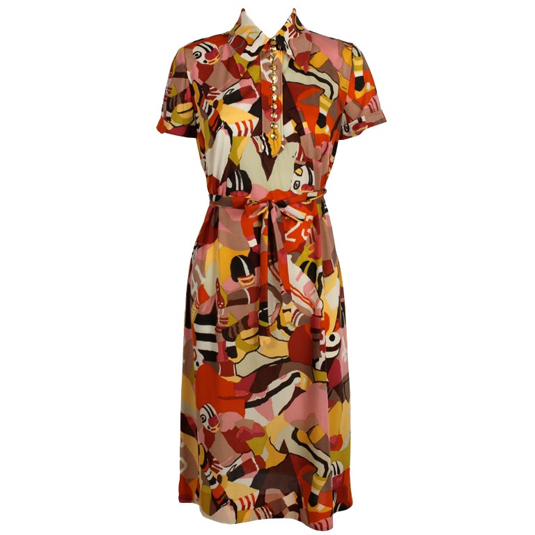 Ken Scott Multicolored Football Player Graphic Print Dress