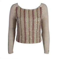 CHANEL Ivory Cashmere Sweater with Blush Embellishments