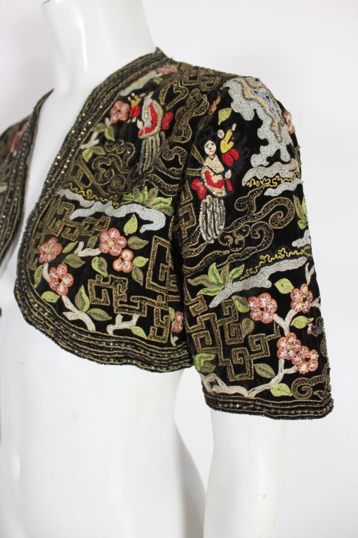 1930s Black Velvet Chinoiserie Embroidered Bolero 3