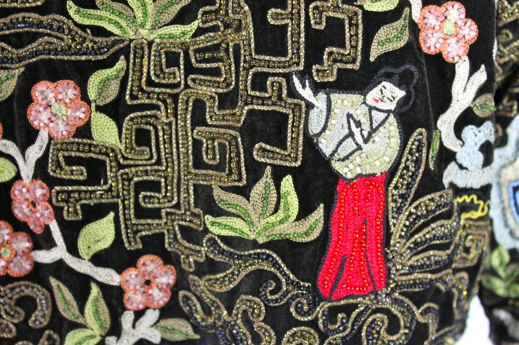 1930s Black Velvet Chinoiserie Embroidered Bolero 5