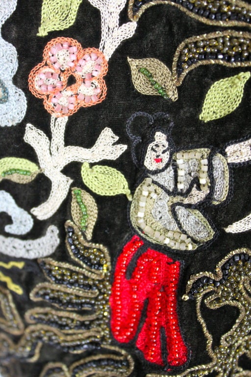 1930s Black Velvet Chinoiserie Embroidered Bolero 7