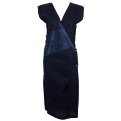 Gianni Versace Navy Linen Wrap Dress with Silk Detail