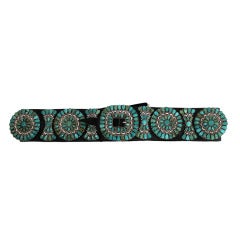 Vintage Zuni Natural Turquoise Concha Cluster Belt in Sterling Silver