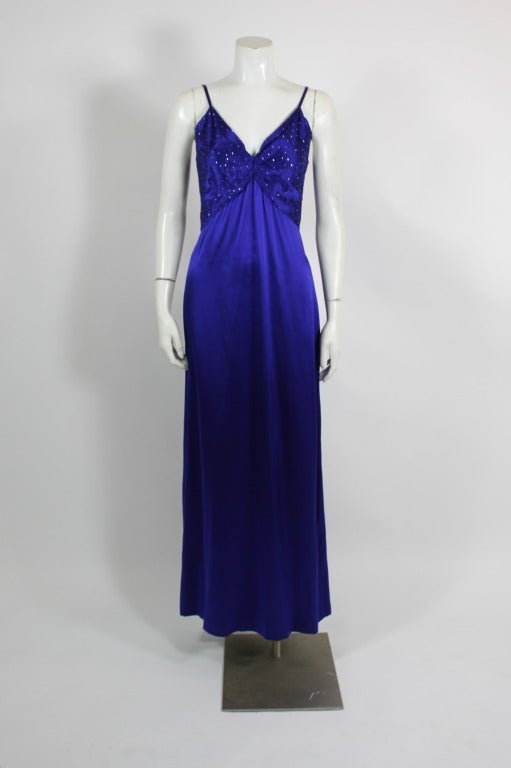 Purple Christian Dior Jeweltone Blue ENSEMBLE - Gown with Caftan For Sale