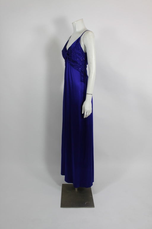 Christian Dior Jeweltone Blue ENSEMBLE - Gown with Caftan In Excellent Condition For Sale In Los Angeles, CA