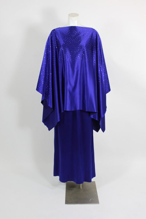 Christian Dior Jeweltone Blue ENSEMBLE - Gown with Caftan For Sale 1