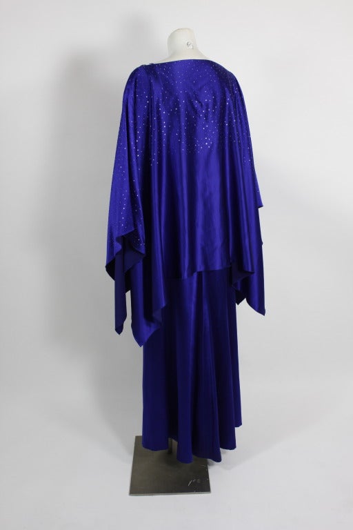 Christian Dior Jeweltone Blue ENSEMBLE - Gown with Caftan For Sale 2