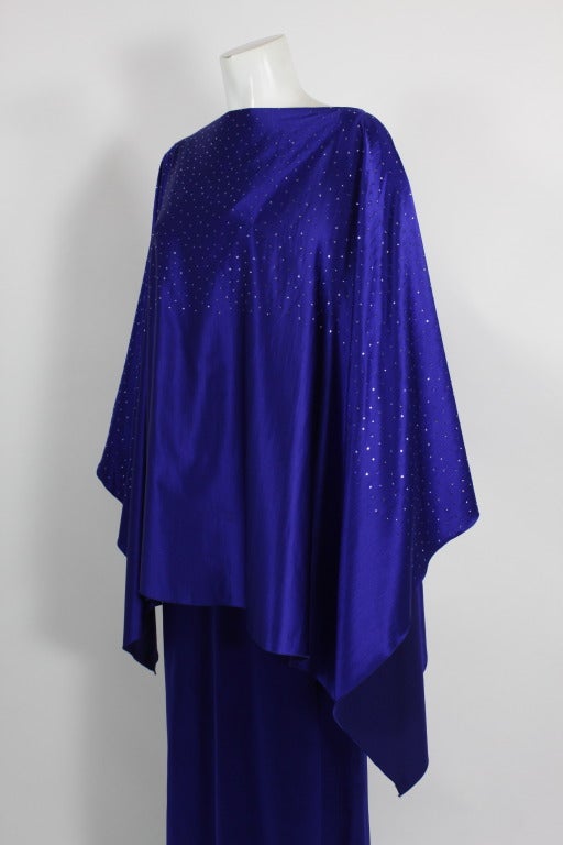 Christian Dior Jeweltone Blue ENSEMBLE - Gown with Caftan For Sale 3