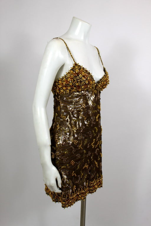 Lancetti Bronze Embellished Micro-Mini Party Dress For Sale 1