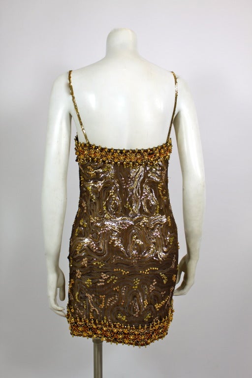 Lancetti Bronze Embellished Micro-Mini Party Dress For Sale 3