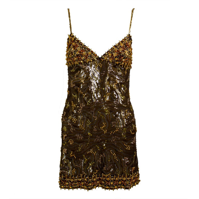 Lancetti Bronze Embellished Micro-Mini Party Dress For Sale