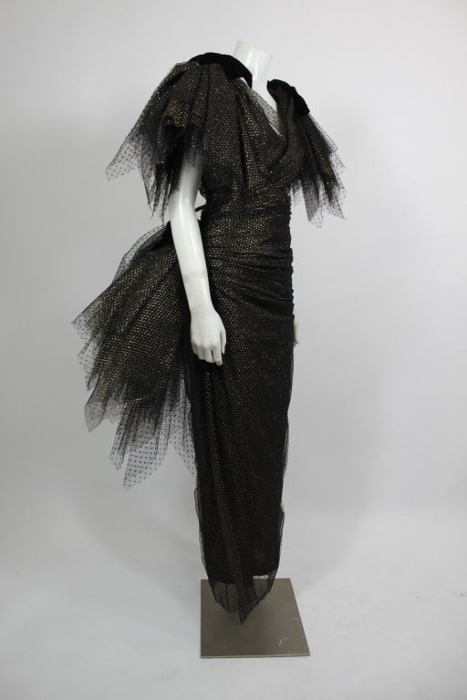 Jacqueline de Ribes Black and Gold Tulle Wrap Gown at 1stDibs