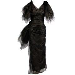 Jacqueline de Ribes Black and Gold Tulle Wrap Gown