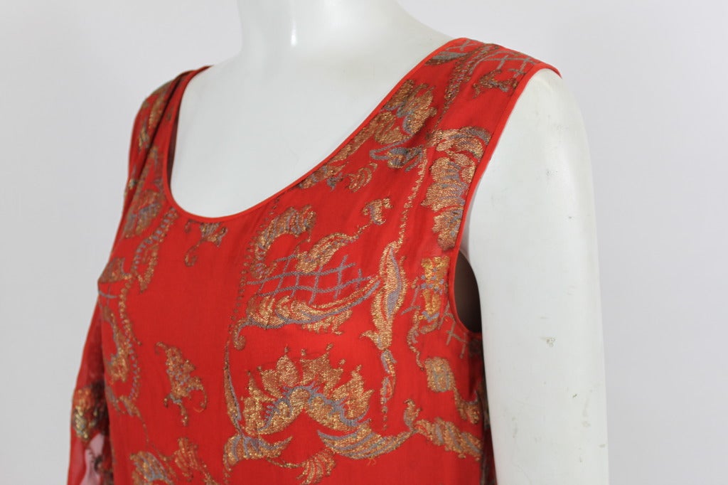 1920s Deep Crimson Flapper Dress with Embroidered Gold Lamé For Sale 1