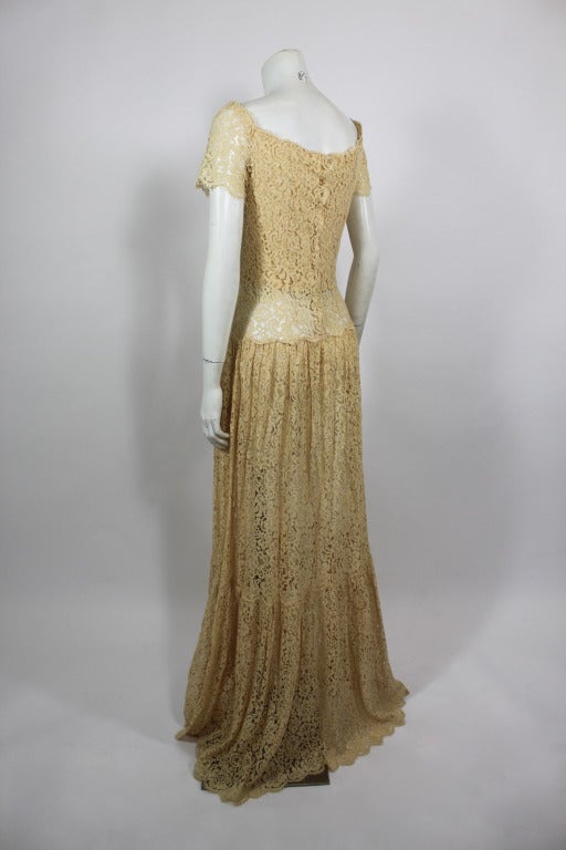 Women's 1960s CHANEL Couture Ivory Lace Tiered Gown For Sale