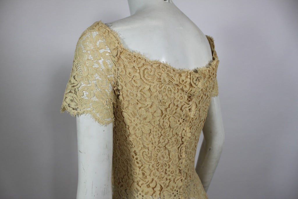 1960s CHANEL Couture Ivory Lace Tiered Gown For Sale 4