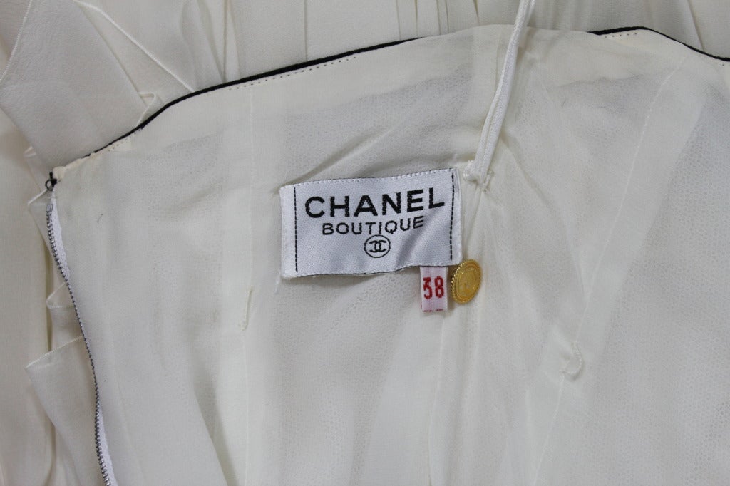 CHANEL Boutique Cream Chiffon Ruched Cocktail Dress with Camellia 5