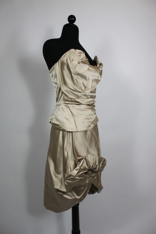 Vivienne Westwood 1990s Silk-Satin Champagne Bustier Ensemble In Excellent Condition For Sale In Los Angeles, CA