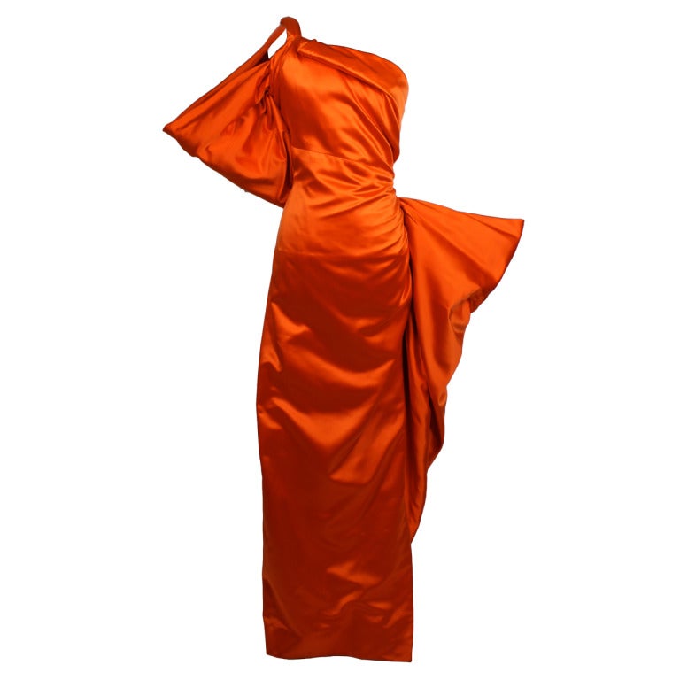 Jacqueline de Ribes Tangerine Architectural Gown For Sale at 1stDibs
