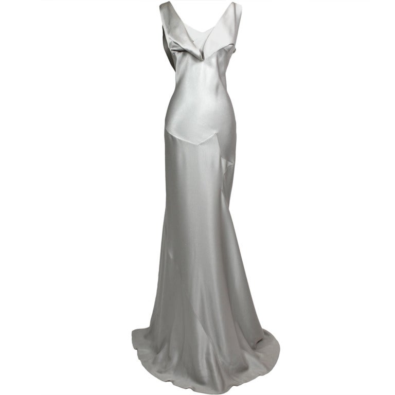 John Galliano Pewter Bias Gown