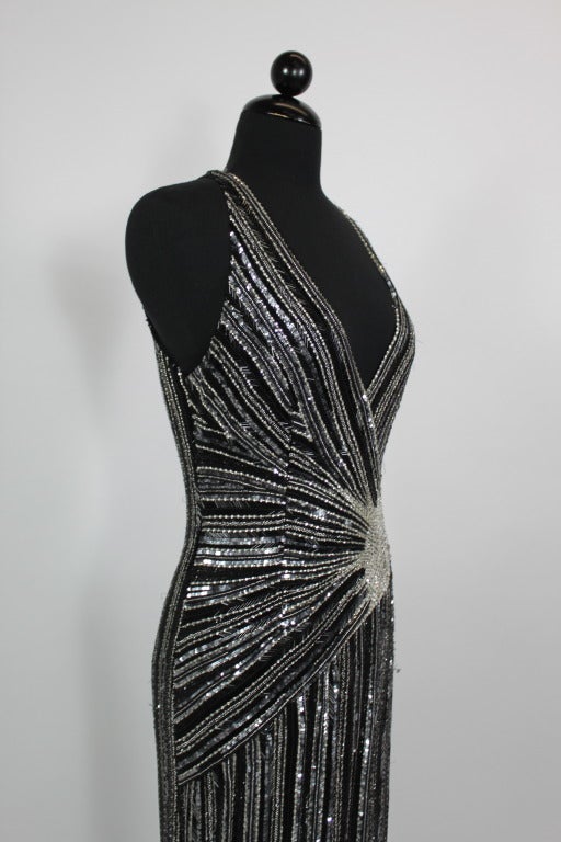 Balestra Black and Silver Beaded Gown with Crystal Embellishments 1