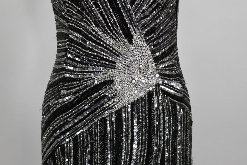 Balestra Black and Silver Beaded Gown with Crystal Embellishments 2