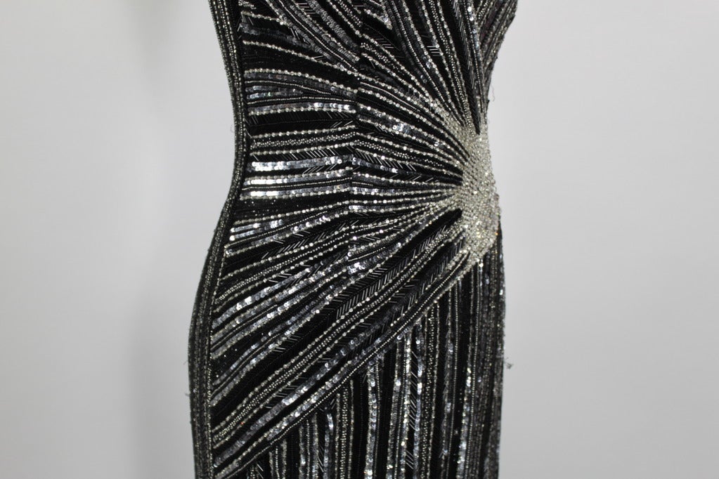 Balestra Black and Silver Beaded Gown with Crystal Embellishments 3