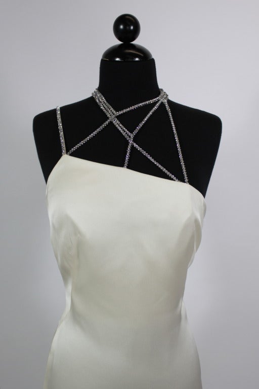 Gianni Versace Couture Oyster Gown with Rhinestone Straps In Excellent Condition In Los Angeles, CA